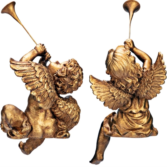 💖Vintage Toscano Boy Girl Angel Cherub Shelf Sitters - Picture 17 of 17